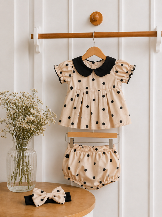 Baby-Set mit Schleife und Punktmuster