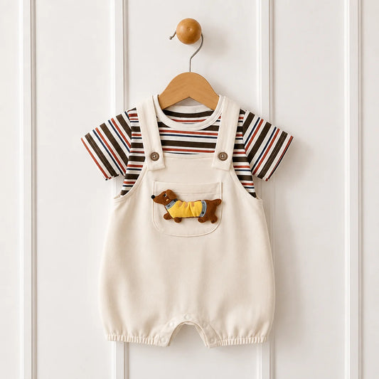 Baby-Set „Hündchenliebe“ mit Latzhose & Ringelshirt