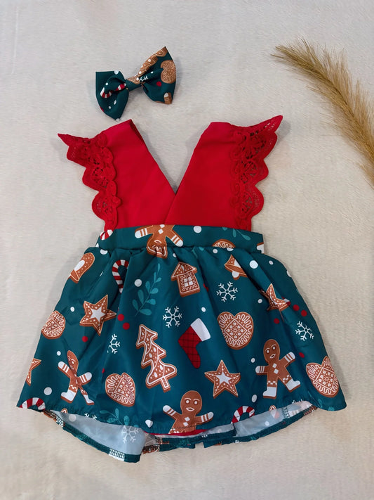 Weihnachtskleid Lebkuchen mit passender Schleife 🎄🍪✨