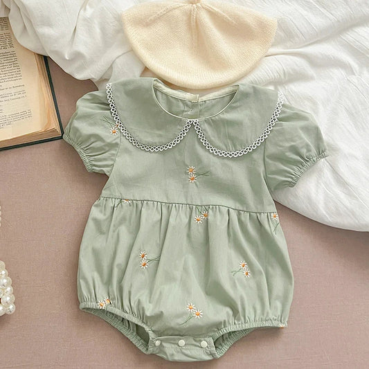 Baby-Romper Grün mit Gänseblümchen-Stickerei